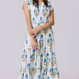 Floral Blue and Green Maxi Dress